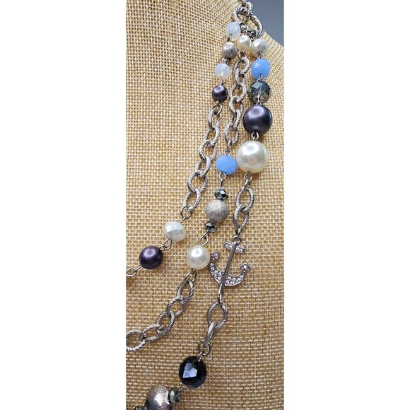 RMN Triple Strand Nautical Faux Pearl Beaded Chain Necklace 20"L + Extender - Picture 2 of 5